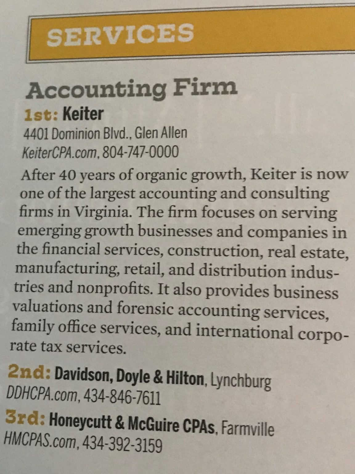 2020 Best of Virginia Firm Recognition Virginia CPA Firm