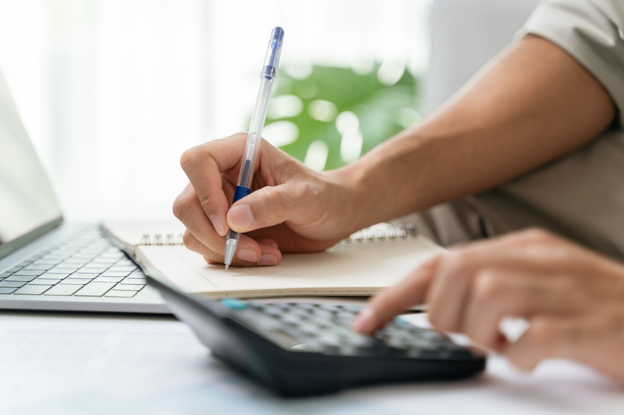 calculator computer pen paper