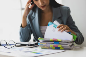 Woman looking at files